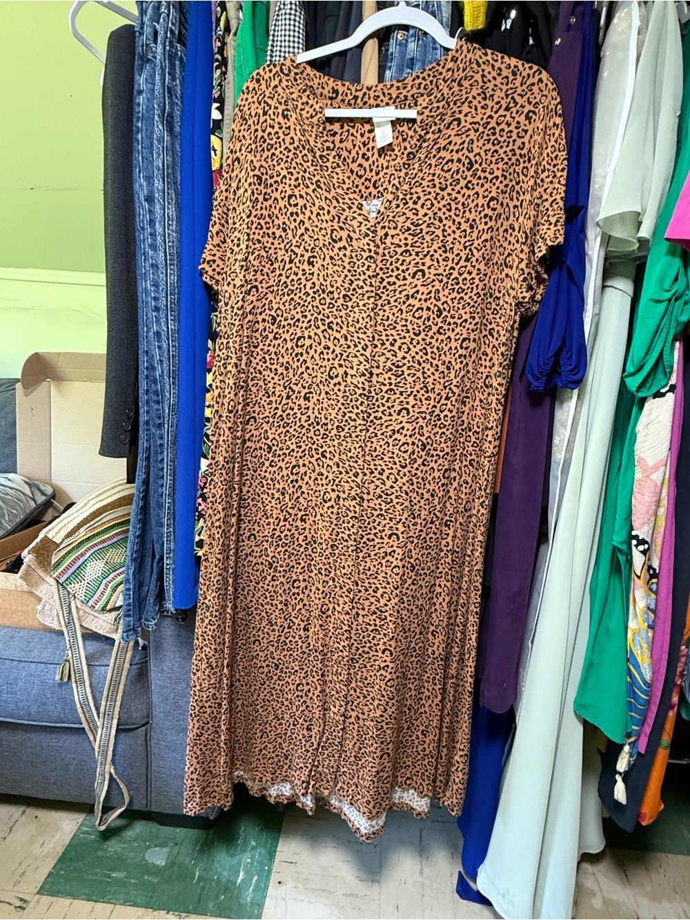 Leopard Print V-Neck Oversized Shirt Dress